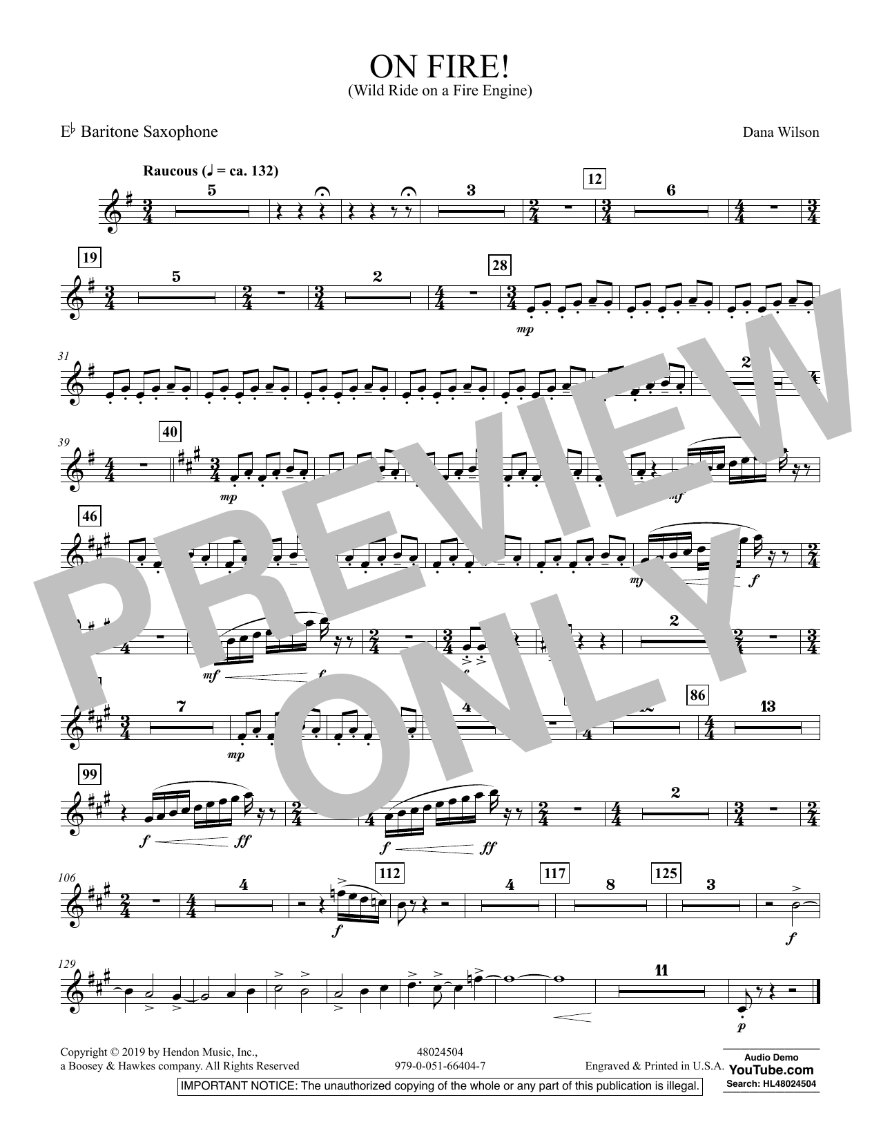 Dana Wilson On Fire! (Wild Ride on a Fire Engine) - Eb Baritone Saxophone sheet music preview music notes and score for Concert Band including 1 page(s)