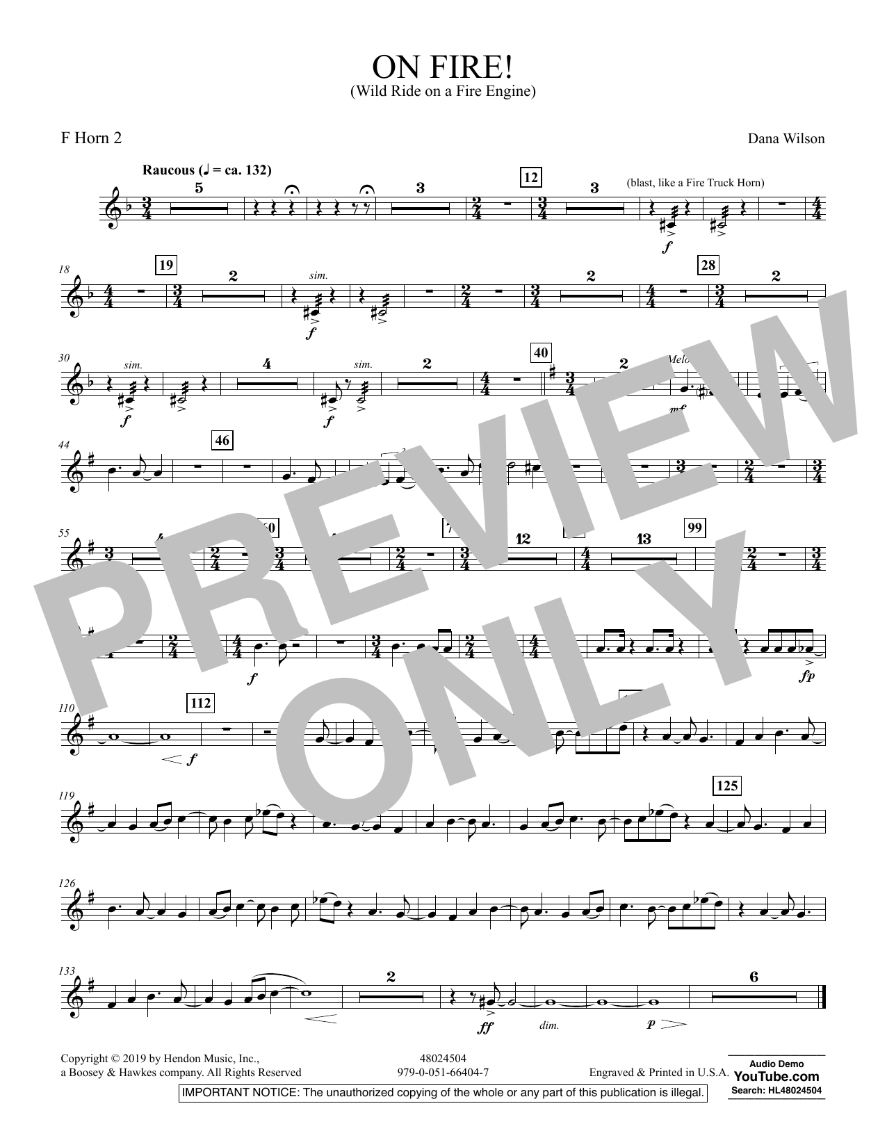 Dana Wilson On Fire! (Wild Ride on a Fire Engine) - F Horn 2 sheet music preview music notes and score for Concert Band including 1 page(s)
