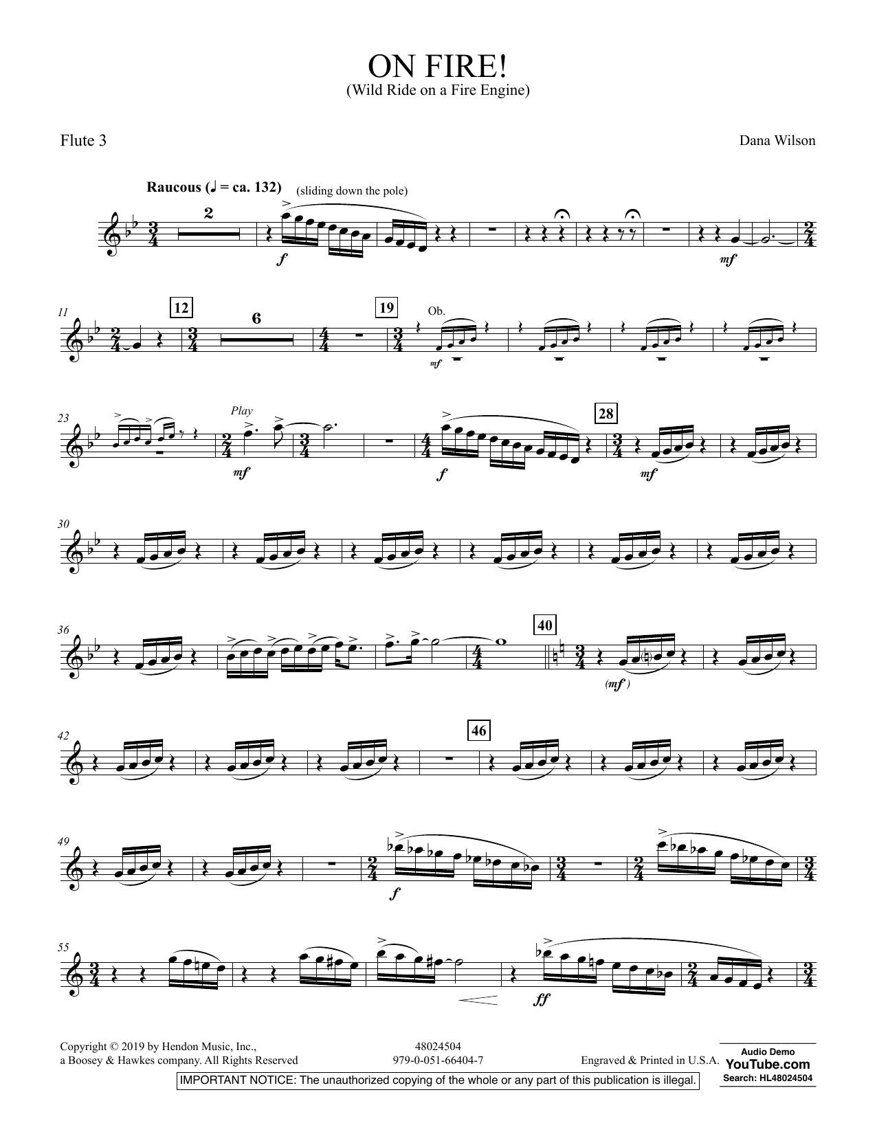 Learn to play Dana Wilson On Fire! (Wild Ride on a Fire Engine) - Flute 3 sheet music for Concert Band in minutes. Dana Wilson On Fire! (Wild Ride on a Fire Engine) - Flute 3 sheet music preview music notes and score for Concert Band including 2 page(s)