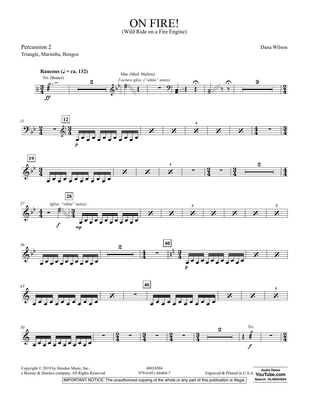 Dana Wilson On Fire! (Wild Ride on a Fire Engine) - Percussion 2 sheet music preview music notes and score for Concert Band including 2 page(s)