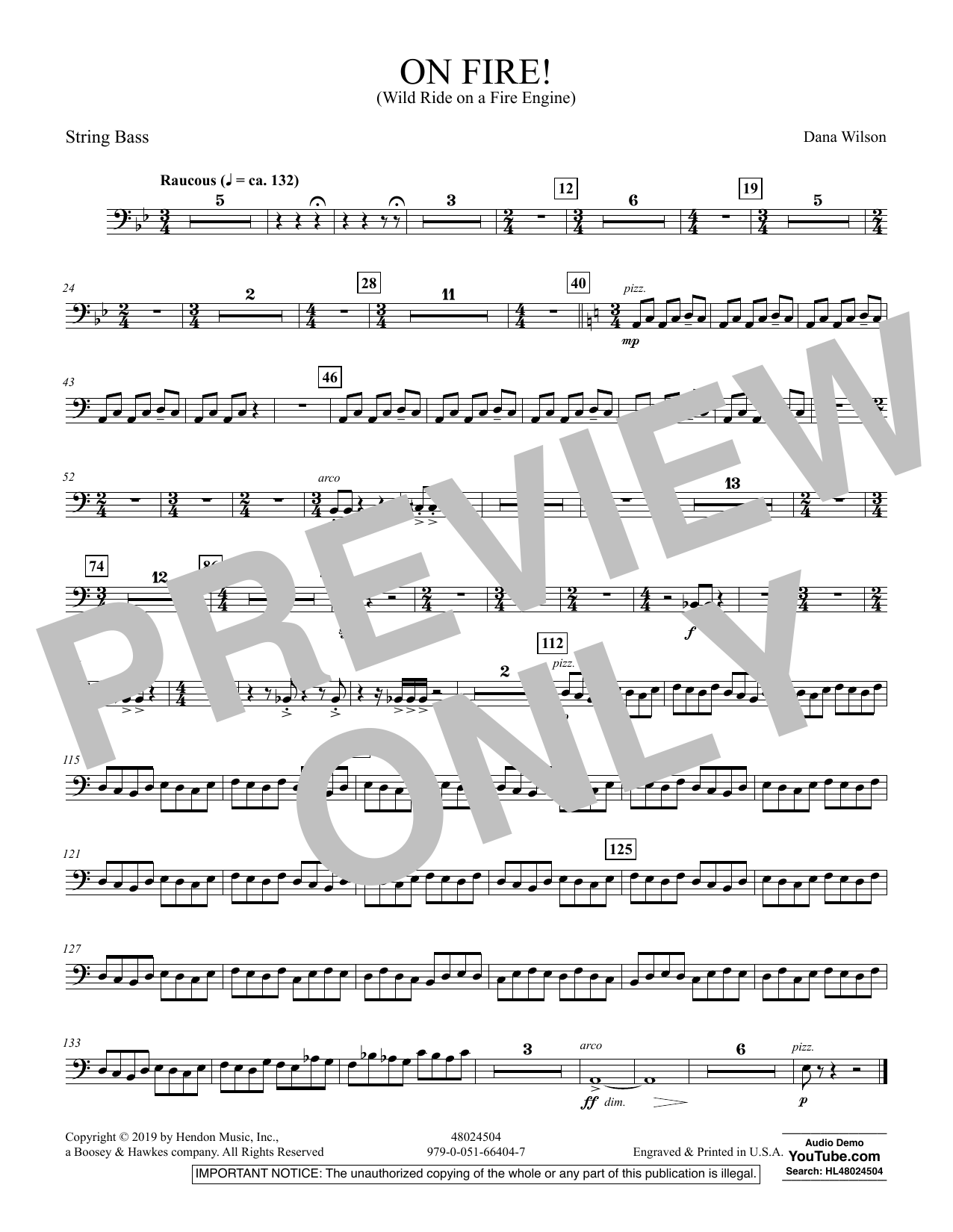 Dana Wilson On Fire! (Wild Ride on a Fire Engine) - String Bass sheet music preview music notes and score for Concert Band including 1 page(s)