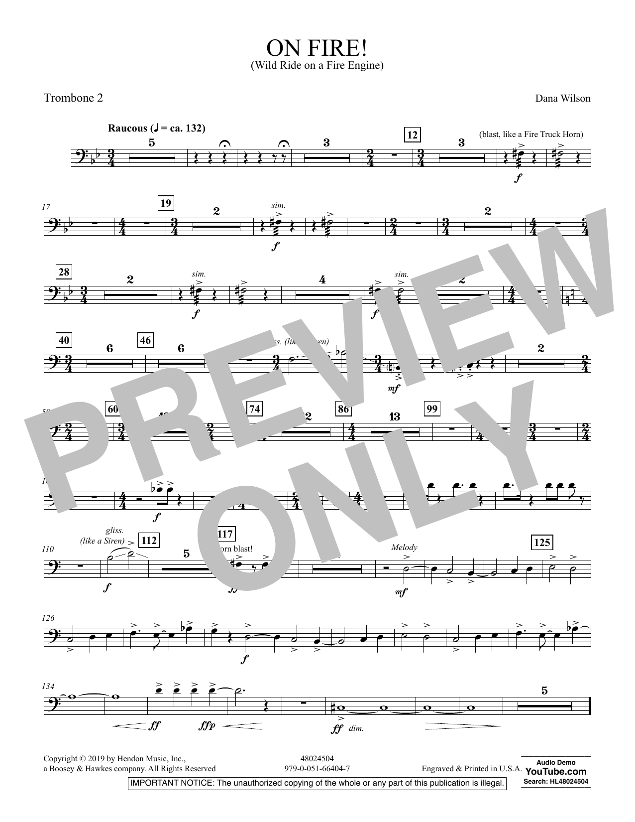 Dana Wilson On Fire! (Wild Ride on a Fire Engine) - Trombone 2 sheet music preview music notes and score for Concert Band including 1 page(s)