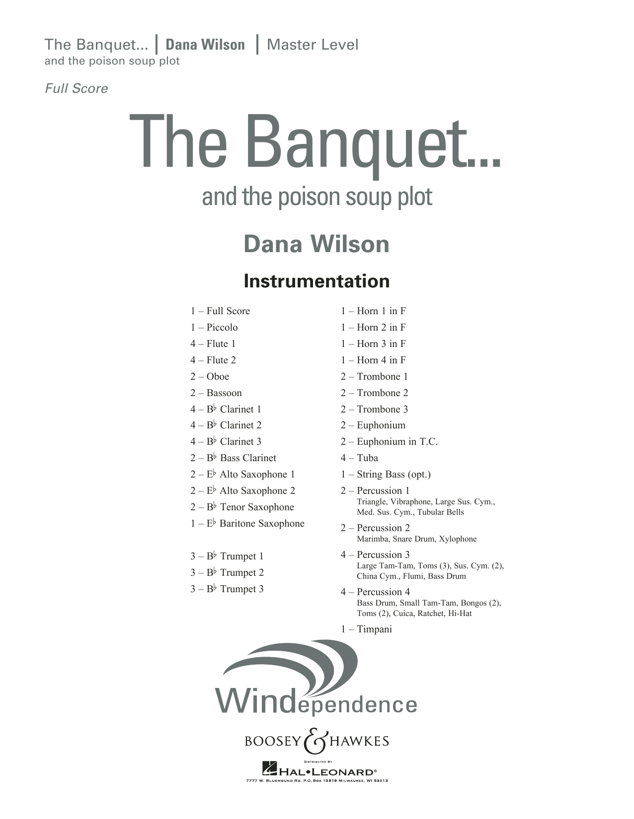 Dana Wilson The Banquet...and the poison soup plot - Conductor Score (Full Score) sheet music preview music notes and score for Concert Band including 39 page(s)