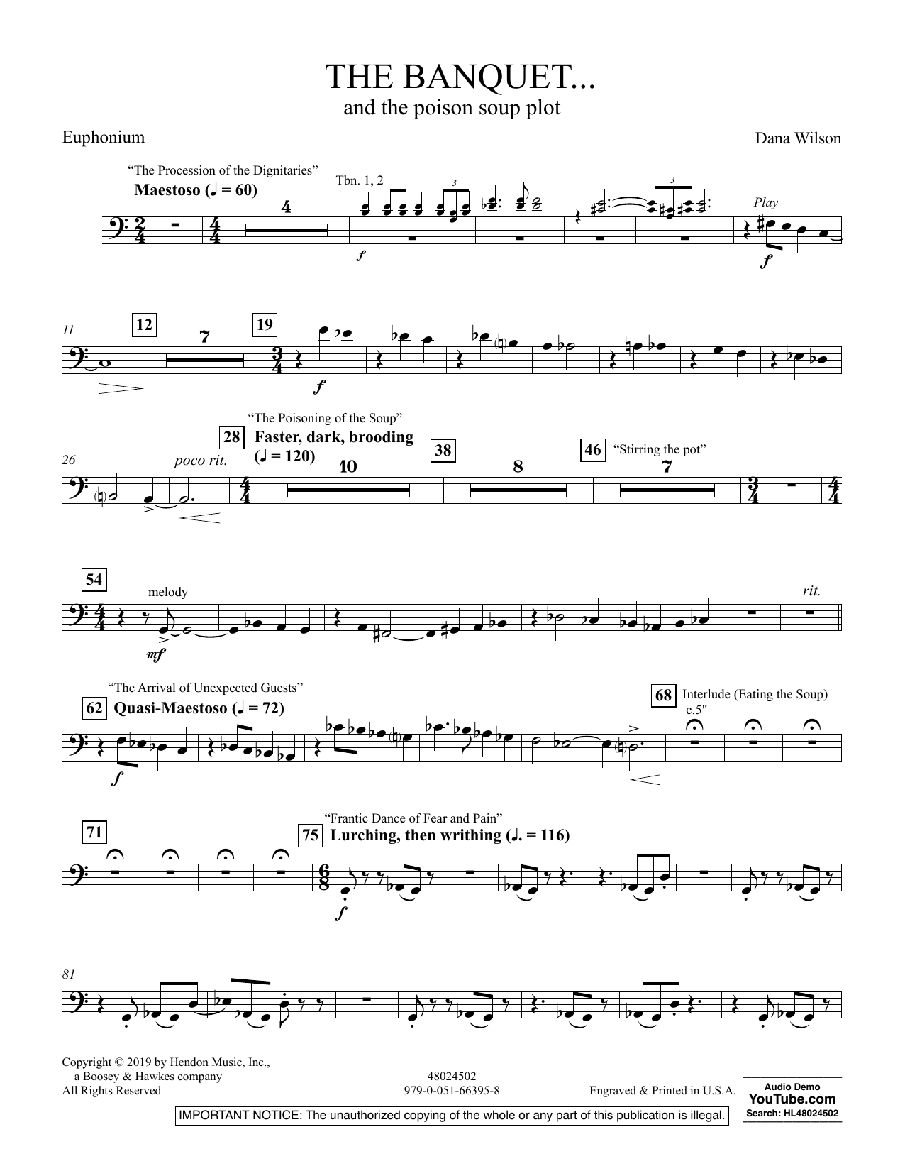 Dana Wilson The Banquet...and the poison soup plot - Euphonium sheet music preview music notes and score for Concert Band including 2 page(s)