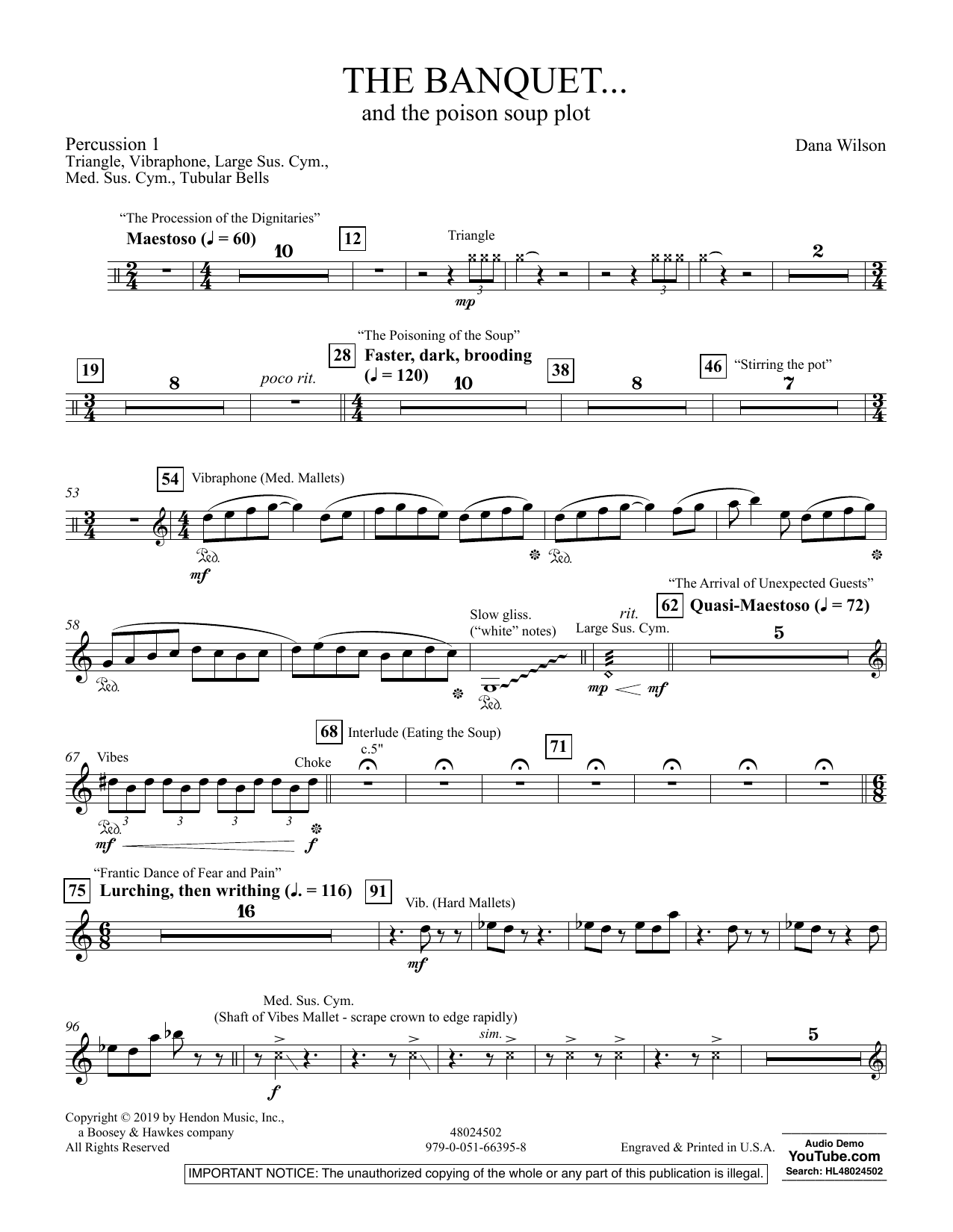 Dana Wilson The Banquet...and the poison soup plot - Percussion 1 sheet music preview music notes and score for Concert Band including 2 page(s)