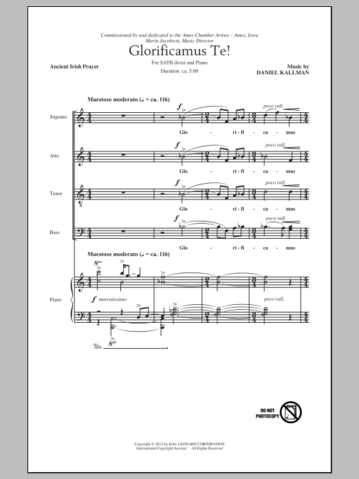 Daniel Kallman Glorificamus Te! sheet music, chords, lyrics - Printable PDF for SATB