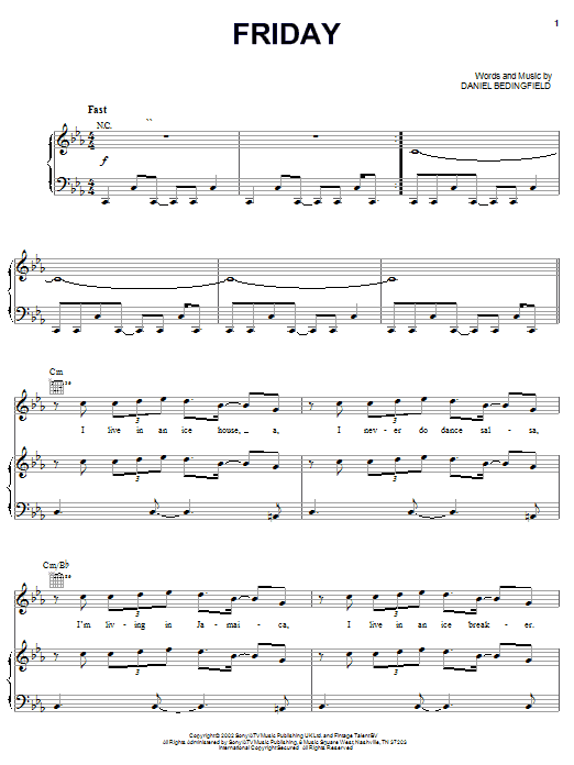 Learn to play Daniel Bedingfield Friday sheet music for Piano, Vocal & Guitar (Right-Hand Melody) in minutes. Daniel Bedingfield Friday sheet music notes and chords