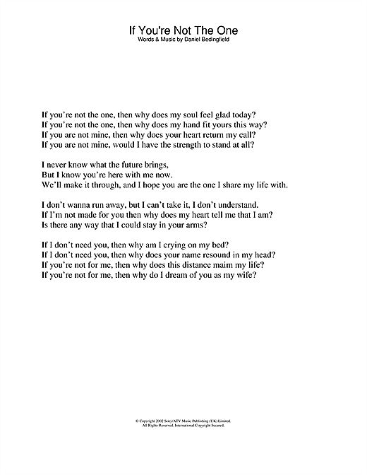 Learn to play Daniel Bedingfield If You're Not The One sheet music for Clarinet in minutes. Daniel Bedingfield If You're Not The One sheet music notes and chords