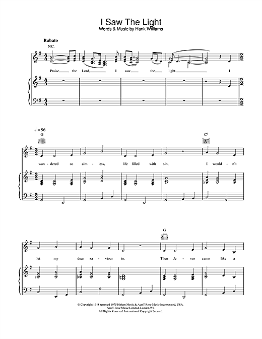 Learn to play Daniel O'Donnell I Saw The Light sheet music for Piano, Vocal & Guitar (Right-Hand Melody) in minutes. Daniel O'Donnell I Saw The Light sheet music notes and chords