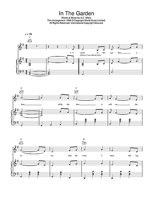 Learn to play Daniel O'Donnell In The Garden sheet music for Piano, Vocal & Guitar (Right-Hand Melody) in minutes. Daniel O'Donnell In The Garden sheet music notes and chords