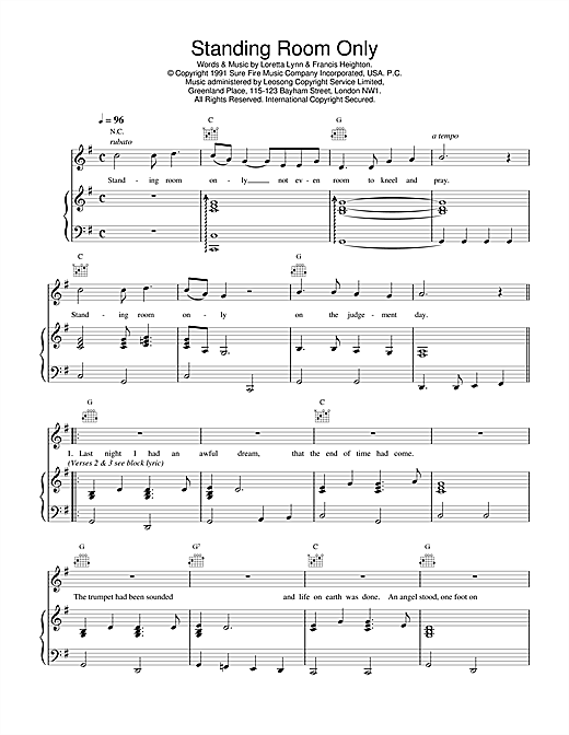 Learn to play Daniel O'Donnell Standing Room Only sheet music for Piano, Vocal & Guitar (Right-Hand Melody) in minutes. Daniel O'Donnell Standing Room Only sheet music notes and chords