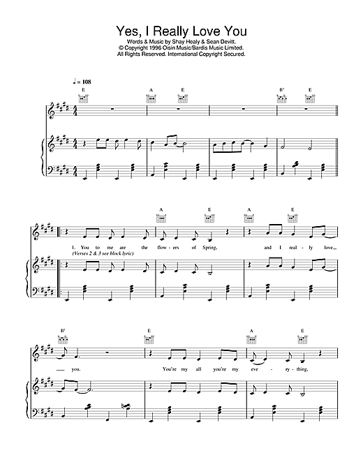 Learn to play Daniel O'Donnell Yes, I Really Love You sheet music for Piano, Vocal & Guitar (Right-Hand Melody) in minutes. Daniel O'Donnell Yes, I Really Love You sheet music notes and chords