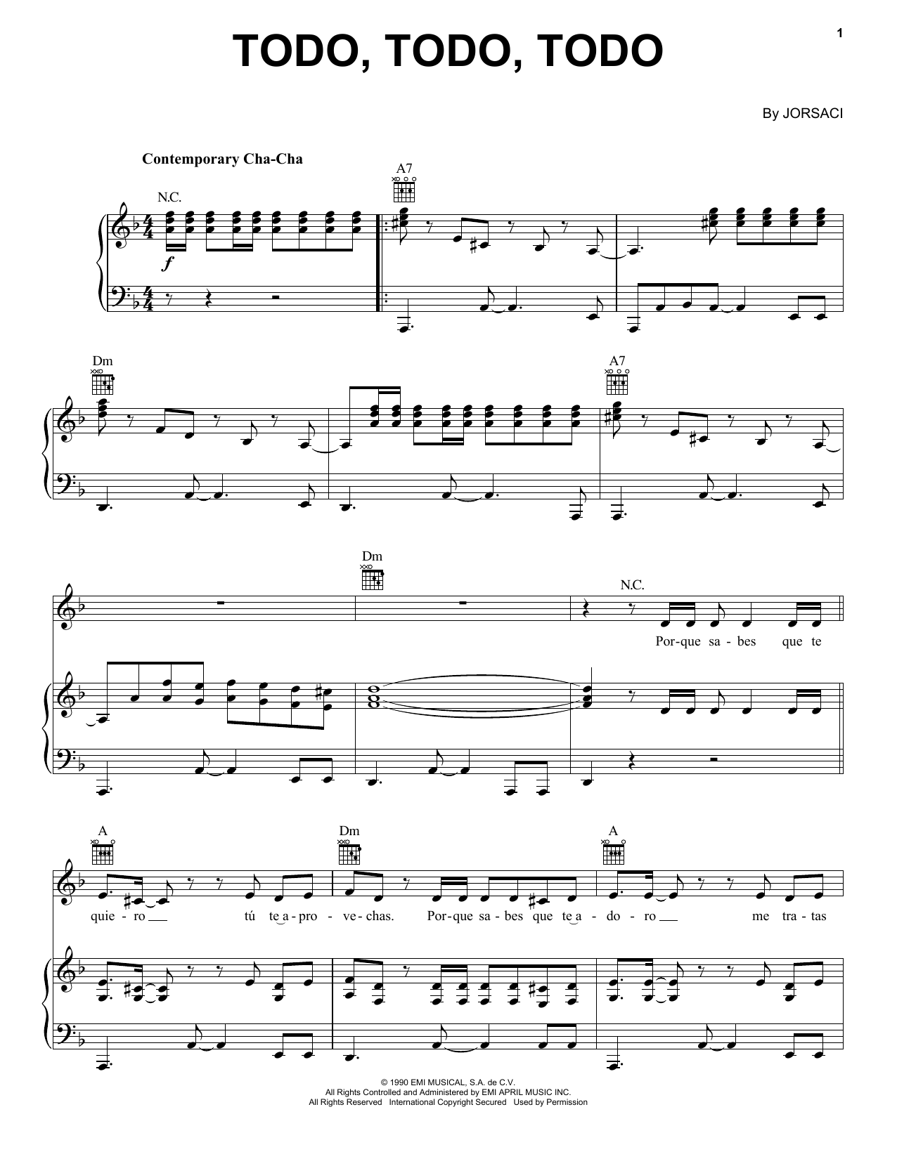Daniela Romo Todo, Todo, Todo sheet music, chords, lyrics - Printable PDF for Piano, Vocal & Guitar Chords (Right-Hand Melody)
