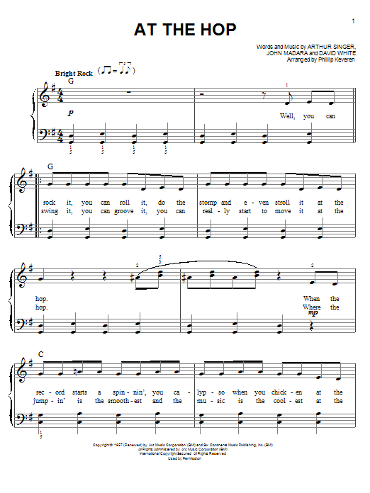 Danny & The Juniors At The Hop sheet music, chords, lyrics - Printable PDF for Easy Piano