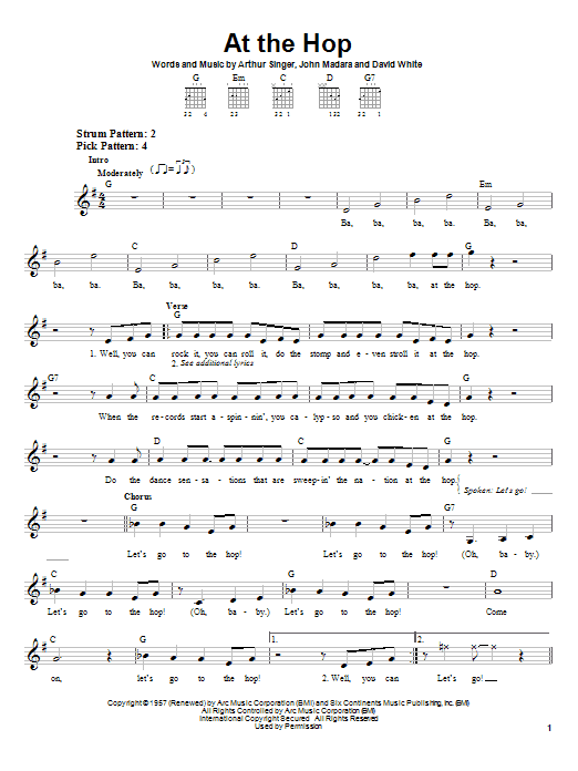 Learn to play Danny & The Juniors At The Hop sheet music for Piano, Vocal & Guitar (Right-Hand Melody) in minutes. Danny & The Juniors At The Hop sheet music notes and chords