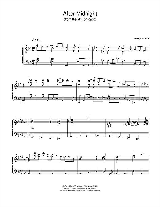 Learn to play Danny Elfman After Midnight (from Chicago) sheet music for Piano in minutes. Danny Elfman After Midnight (from Chicago) sheet music notes and chords