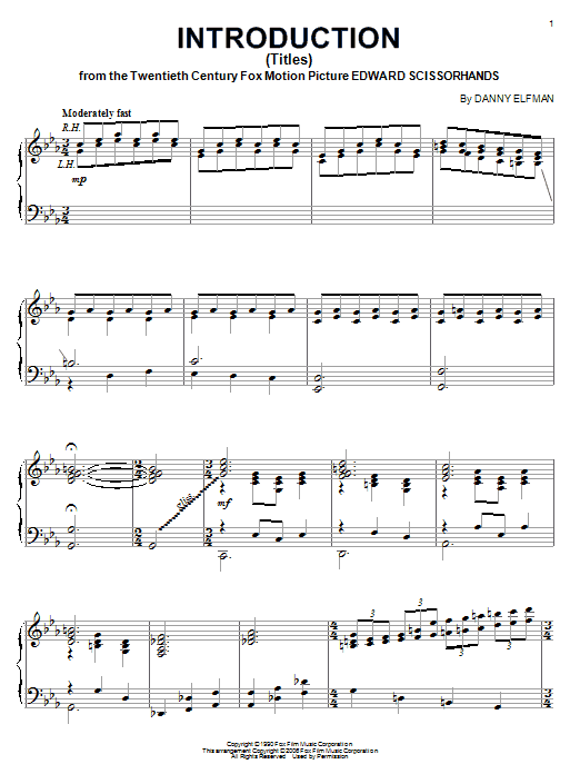 Learn to play Danny Elfman Introduction (Titles) (from Edward Scissorhands) sheet music for Piano in minutes. Danny Elfman Introduction (Titles) (from Edward Scissorhands) sheet music notes and chords