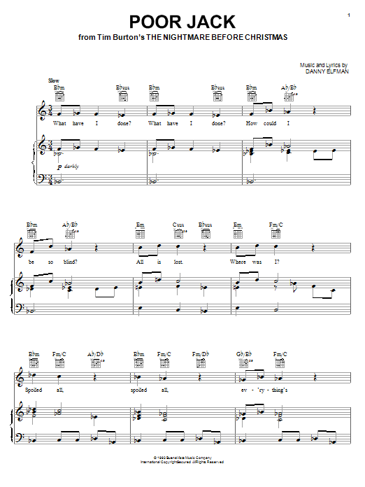 Danny Elfman Poor Jack From The Nightmare Before Christmas Sheet Music Notes Download Pdf Halloween Score Piano Vocal Guitar Right Hand Melody 56522