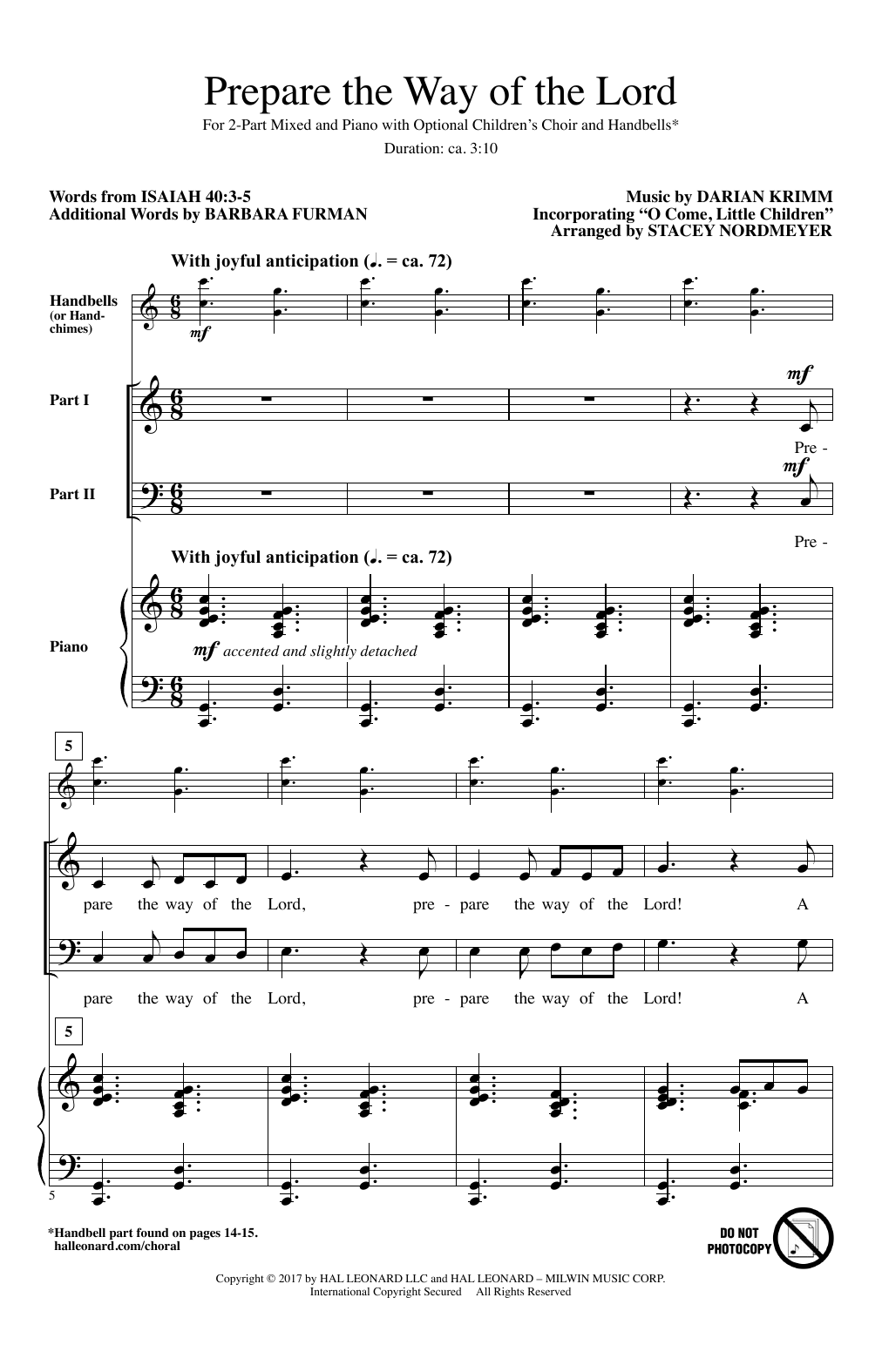 Stacey Nordmeyer Prepare The Way Of The Lord sheet music, chords, lyrics - Printable PDF for Choral