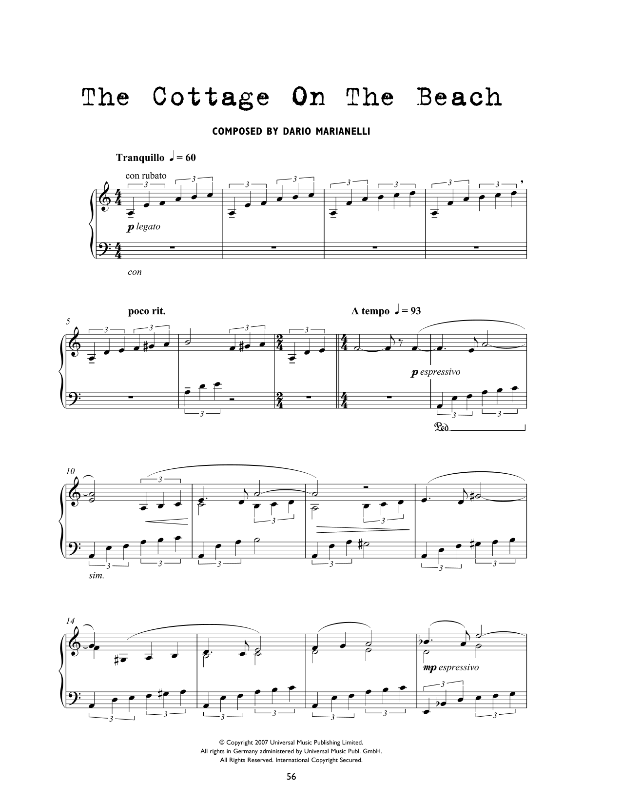 Dario Marianelli The Cottage On The Beach (from Atonement) sheet music, chords, lyrics - Printable PDF for Piano Solo