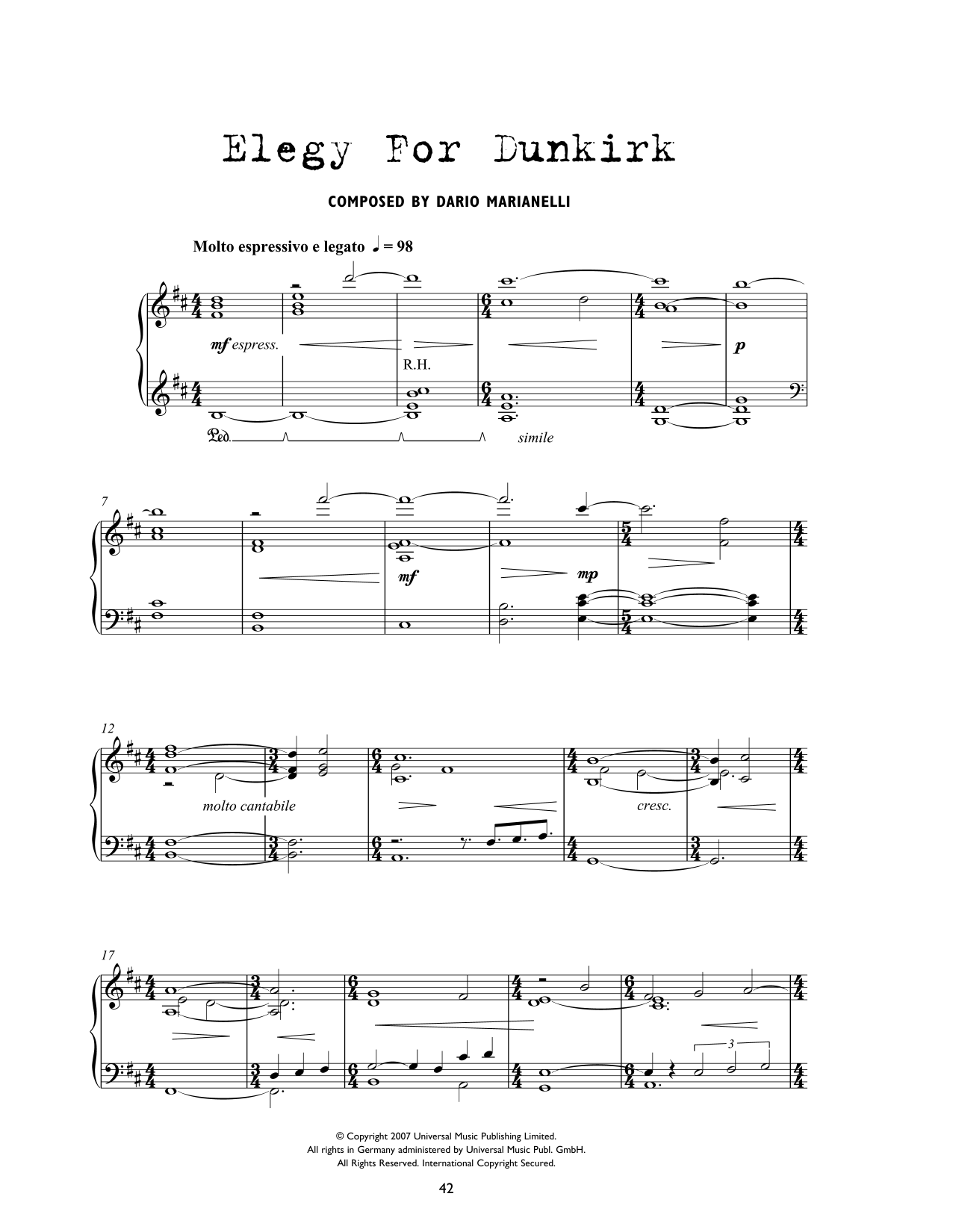 Learn to play Dario Marianelli Elegy For Dunkirk (from Atonement) sheet music for Piano Solo in minutes. Dario Marianelli Elegy For Dunkirk (from Atonement) sheet music preview music notes and score for Piano Solo including 4 page(s)