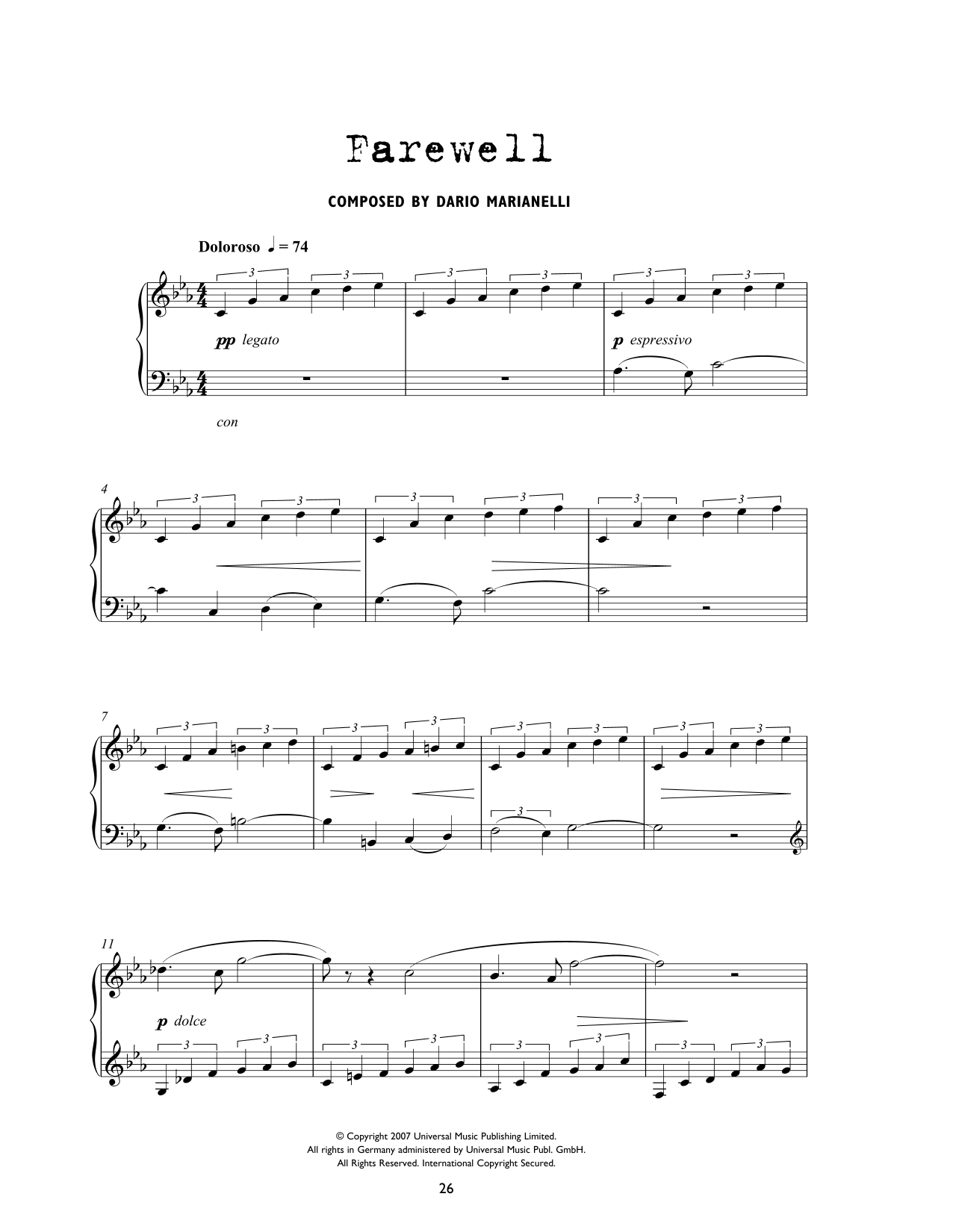 Learn to play Dario Marianelli Farewell (from Atonement) sheet music for Piano Solo in minutes. Dario Marianelli Farewell (from Atonement) sheet music preview music notes and score for Piano Solo including 4 page(s)