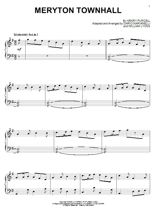 Learn to play Dario Marianelli Meryton Townhall sheet music for Piano in minutes. Dario Marianelli Meryton Townhall sheet music preview music notes and score for Piano including 4 page(s)