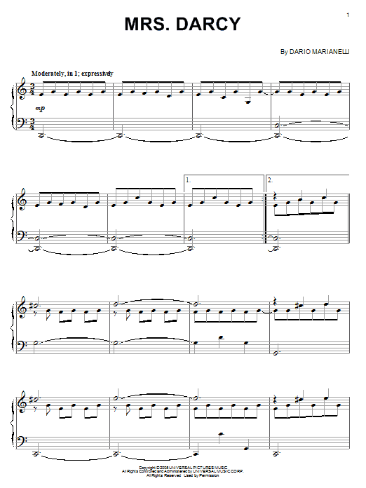 Learn to play Dario Marianelli Mrs. Darcy sheet music for Easy Piano in minutes. Dario Marianelli Mrs. Darcy sheet music preview music notes and score for Easy Piano including 6 page(s)