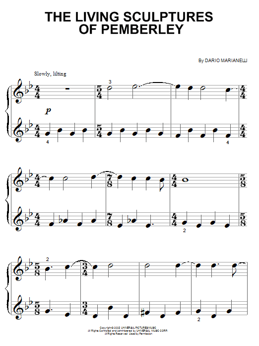 Learn to play Dario Marianelli The Living Sculptures Of Pemberley sheet music for Piano in minutes. Dario Marianelli The Living Sculptures Of Pemberley sheet music notes and chords