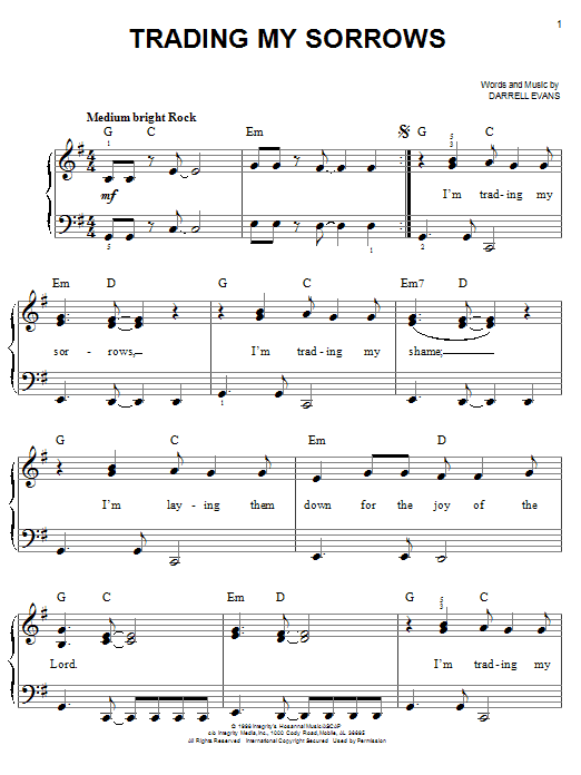 Learn to play Darrell Evans Trading My Sorrows sheet music for Lyrics & Chords in minutes. Darrell Evans Trading My Sorrows sheet music notes and chords