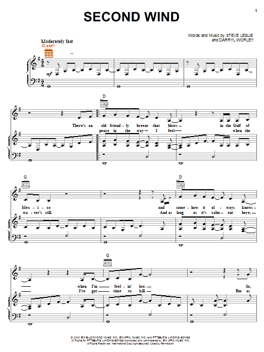 Learn to play Darryl Worley Second Wind sheet music for Piano, Vocal & Guitar (Right-Hand Melody) in minutes. Darryl Worley Second Wind sheet music notes and chords