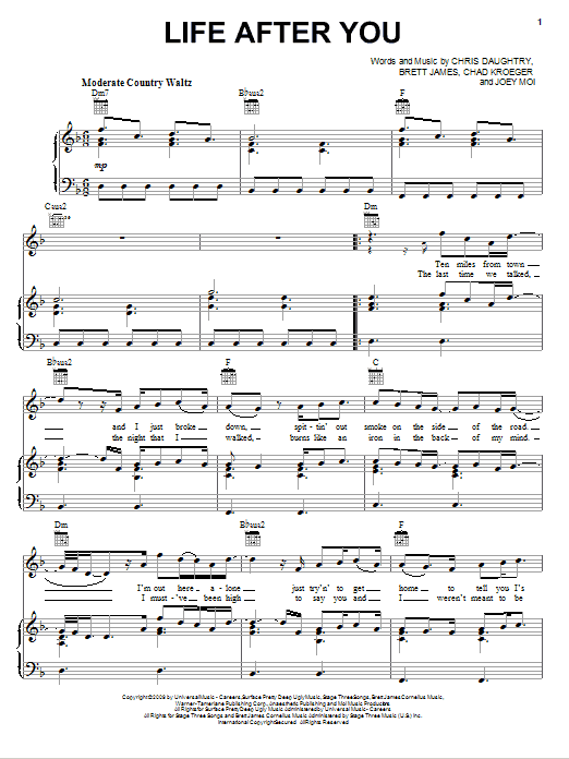 Learn to play Daughtry Life After You sheet music for Easy Piano in minutes. Daughtry Life After You sheet music preview music notes and score for Easy Piano including 4 page(s)