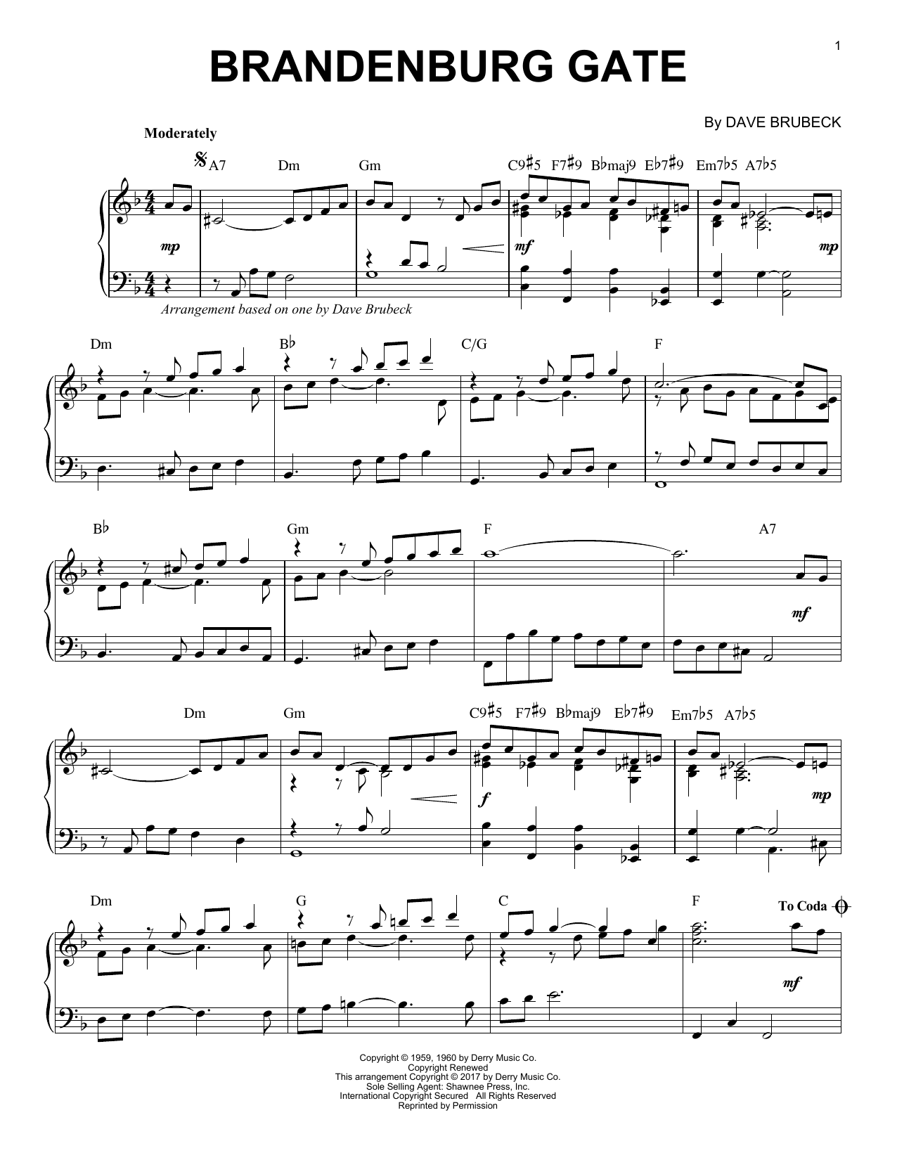 Learn to play Dave Brubeck Brandenburg Gate sheet music for Piano in minutes. Dave Brubeck Brandenburg Gate sheet music notes and chords
