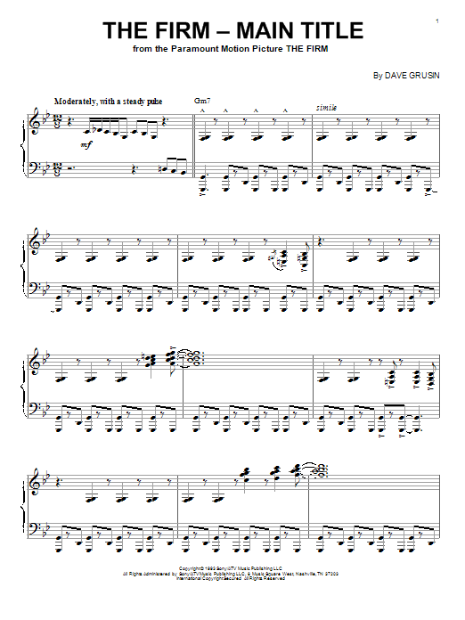 Learn to play Dave Grusin The Firm - Main Title sheet music for Piano in minutes. Dave Grusin The Firm - Main Title sheet music preview music notes and score for Piano including 7 page(s)
