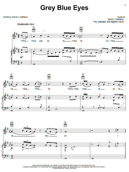 Learn to play Dave Matthews Grey Blue Eyes sheet music for Guitar Tab in minutes. Dave Matthews Grey Blue Eyes sheet music preview music notes and score for Guitar Tab including 9 page(s)