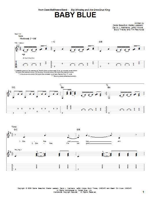 Dave Matthews Band Baby Blue Sheet Music Download Printable Pdf Pop Music Score For Guitar Tab