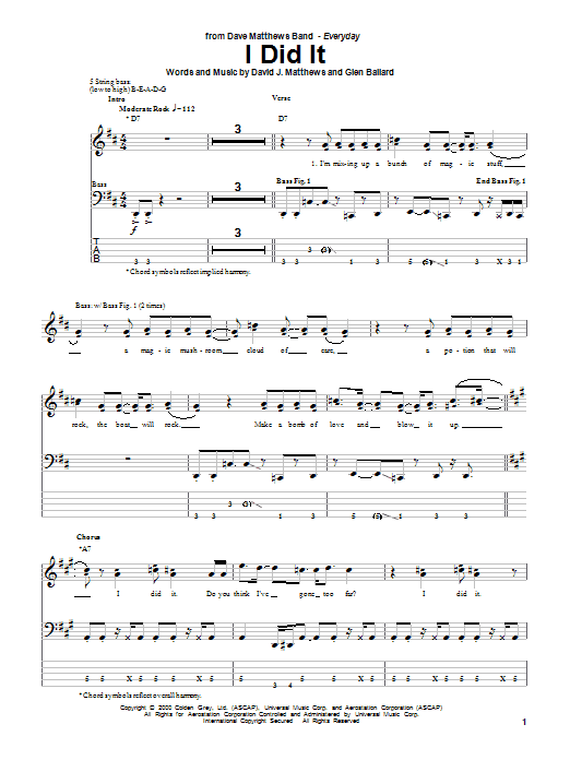 Dave Matthews Band I Did It Sheet Music