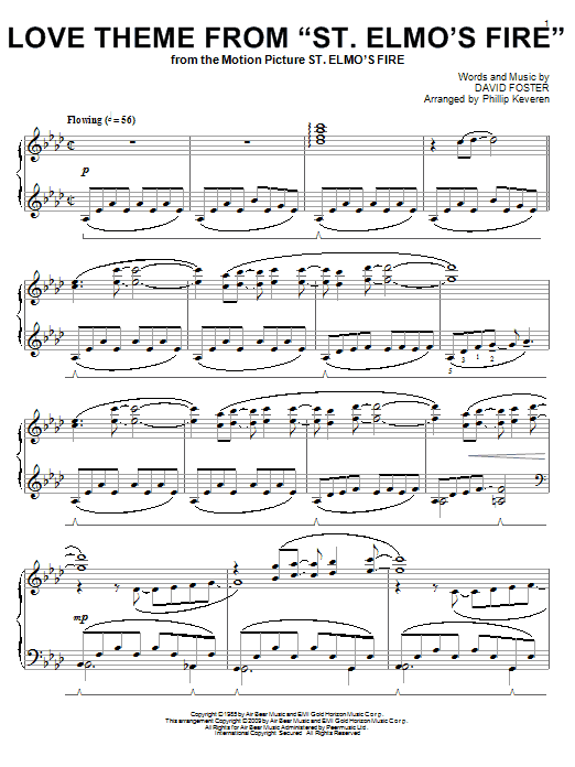 David Foster Love Theme From St. Elmo's Fire sheet music, chords, lyrics - Printable PDF for Piano