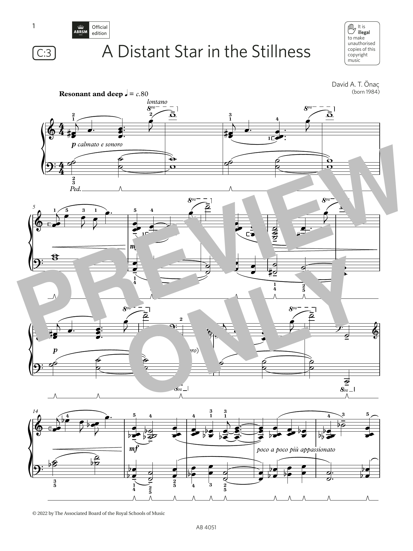 David A T Önaç A Distant Star in the Stillness (Grade 5, list C3, from the ABRSM Piano Syllabus 2023 & 2024) sheet music, chords, lyrics - Printable PDF for Piano Solo