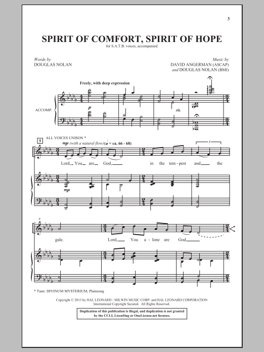 David Angerman Spirit Of Comfort, Spirit Of Hope sheet music, chords, lyrics - Printable PDF for SATB