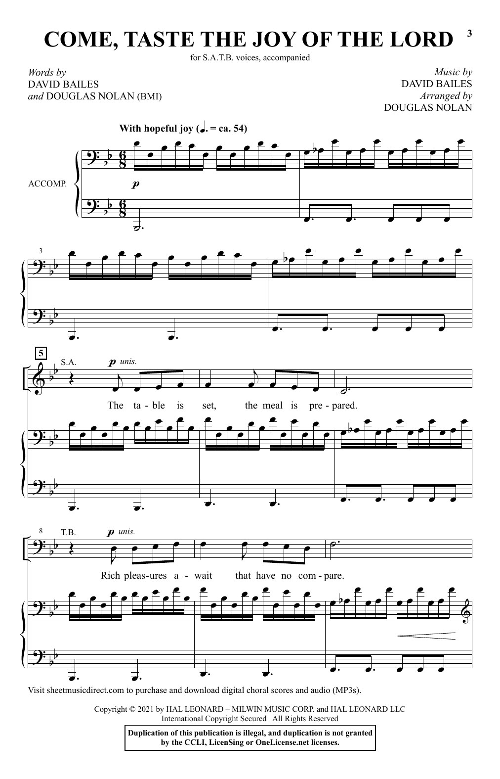 David Bailes and Douglas Nolan Come, Taste The Joy Of The Lord (arr. Douglas Nolan) sheet music, chords, lyrics - Printable PDF for SATB Choir