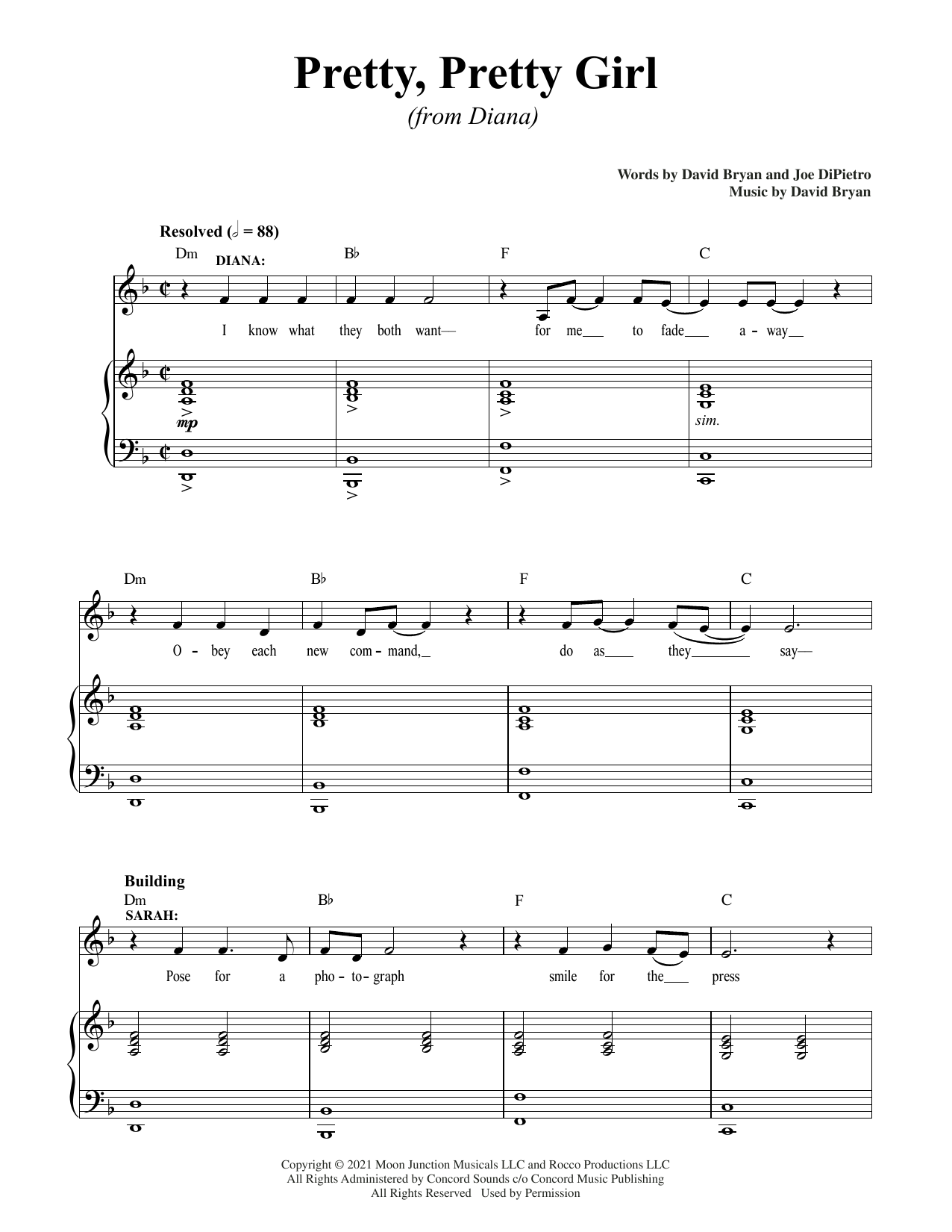 David Bryan & Joe DiPietro Pretty, Pretty Girl (from Diana) sheet music, chords, lyrics - Printable PDF for Piano & Vocal