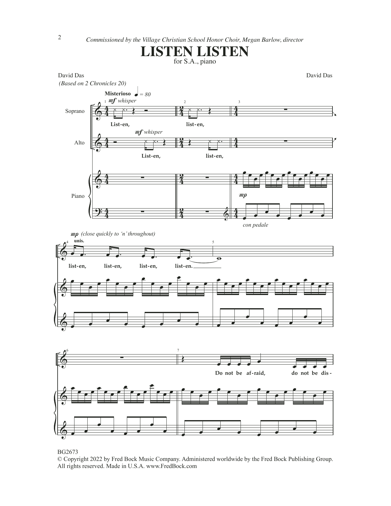 David Das Listen, Listen sheet music, chords, lyrics - Printable PDF for 2-Part Choir