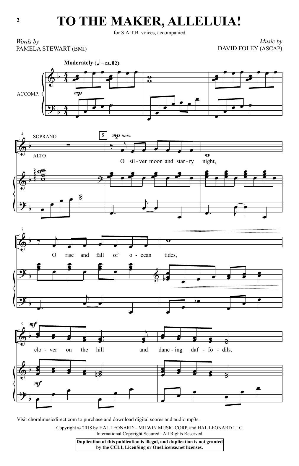 David Foley To The Maker, Alleluia! sheet music, chords, lyrics - Printable PDF for SATB Choir