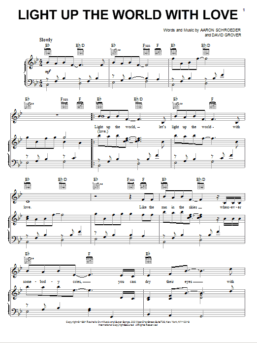 David Grover & The Big Bear Band Light Up The World With Love sheet music, chords, lyrics - Printable PDF for Piano, Vocal & Guitar (Right-Hand Melody)