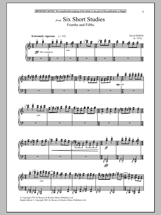David Horne Six Short Studies, Fourths And Fifths sheet music, chords, lyrics - Printable PDF for Piano