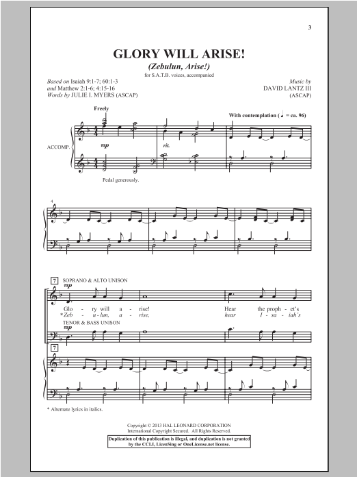David Lantz III Glory Will Arise! (Zebulun, Arise) sheet music, chords, lyrics - Printable PDF for SATB