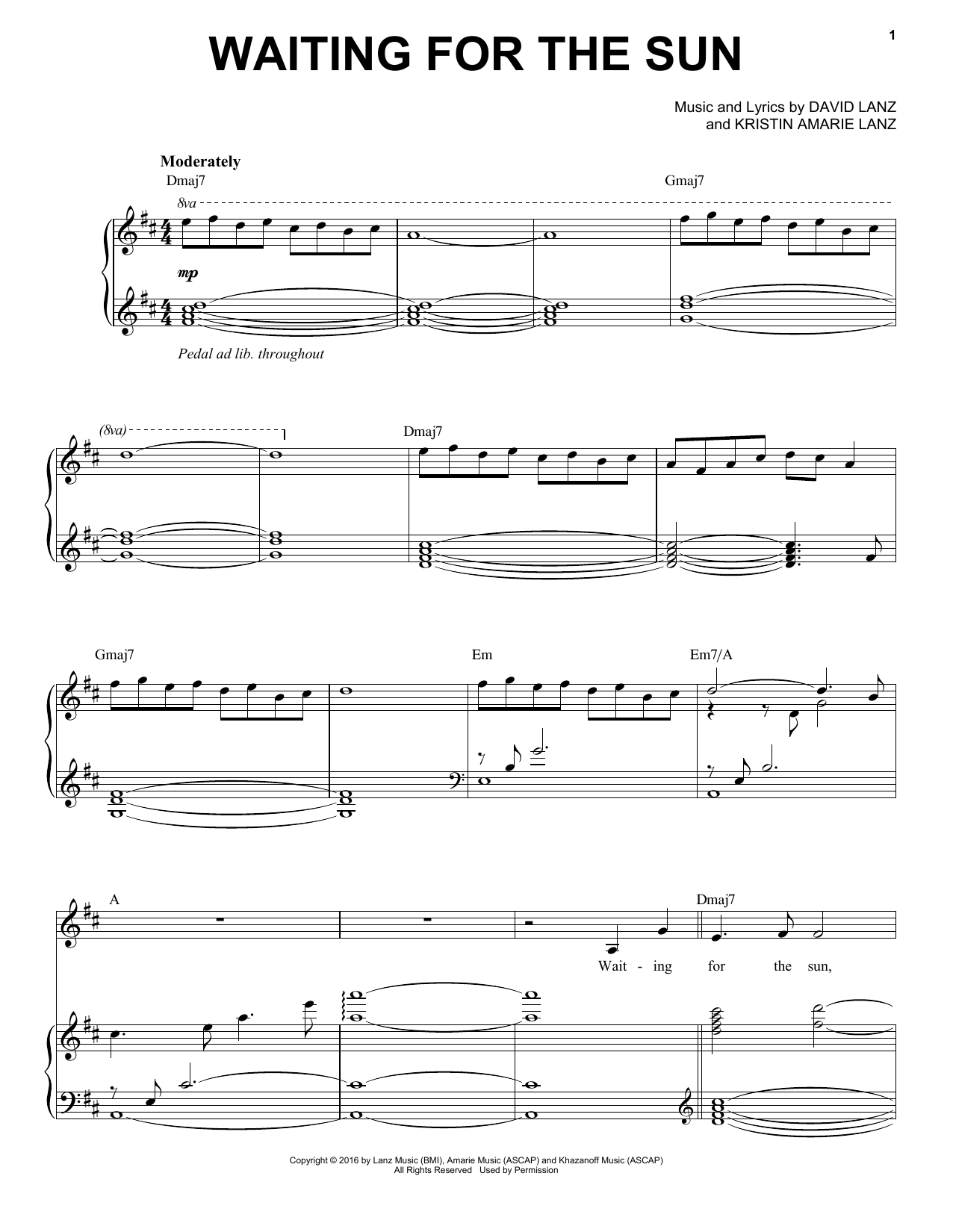 David Lanz & Kristin Amarie Waiting for the Sun sheet music, chords, lyrics - Printable PDF for Piano Solo