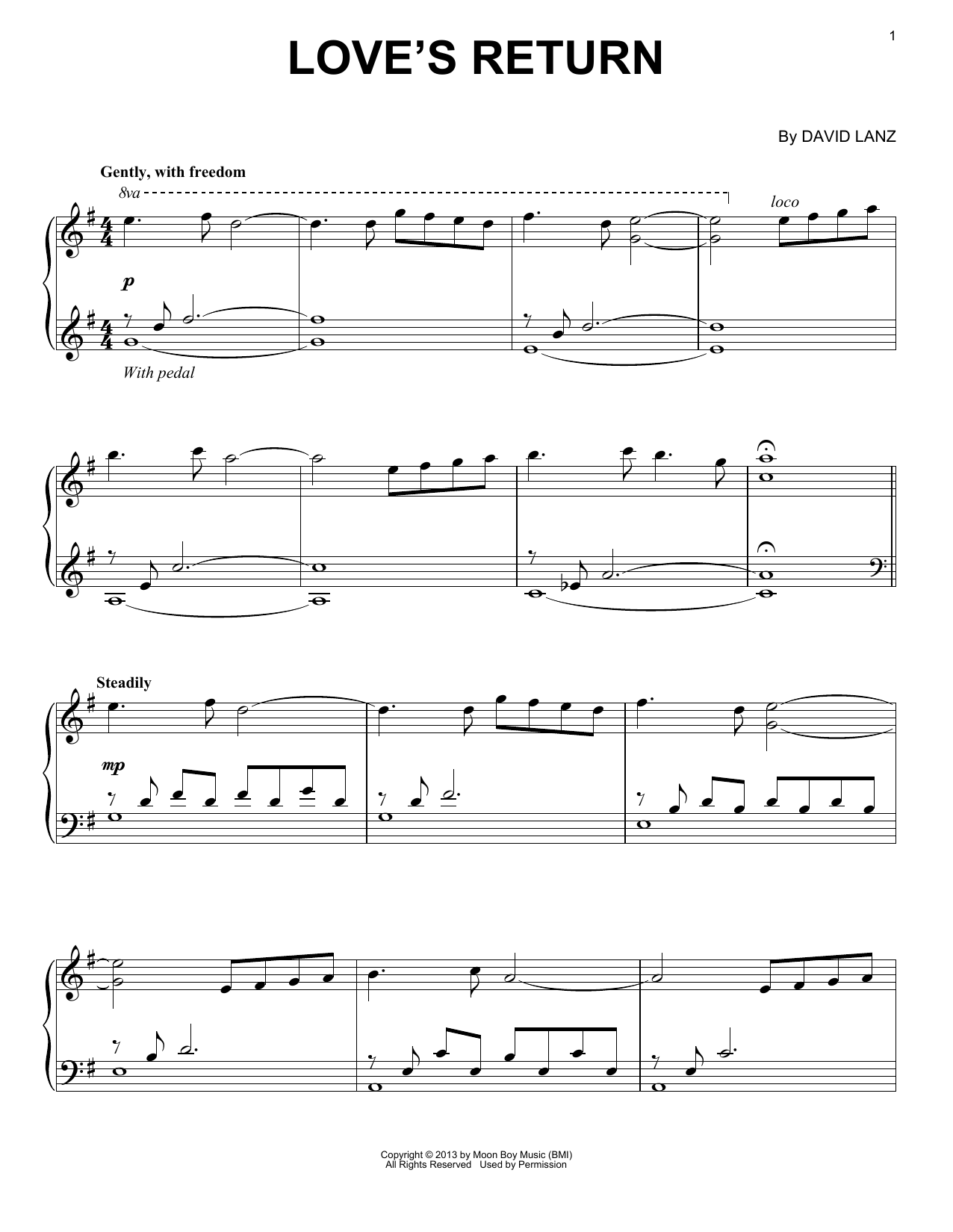 David Lanz Love's Return sheet music, chords, lyrics - Printable PDF for Piano Solo