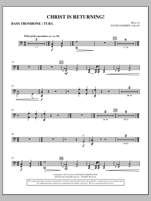 David Schmidt Christ Is Returning! - Bass Trombone/Tuba sheet music, chords, lyrics - Printable PDF for Choir Instrumental Pak